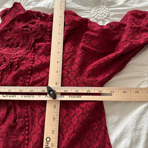Torrid Womens Lace Blouse High Neck In Rhubarb Red Size 0 (L) Whimsy Romantic - Picture 4 of 8